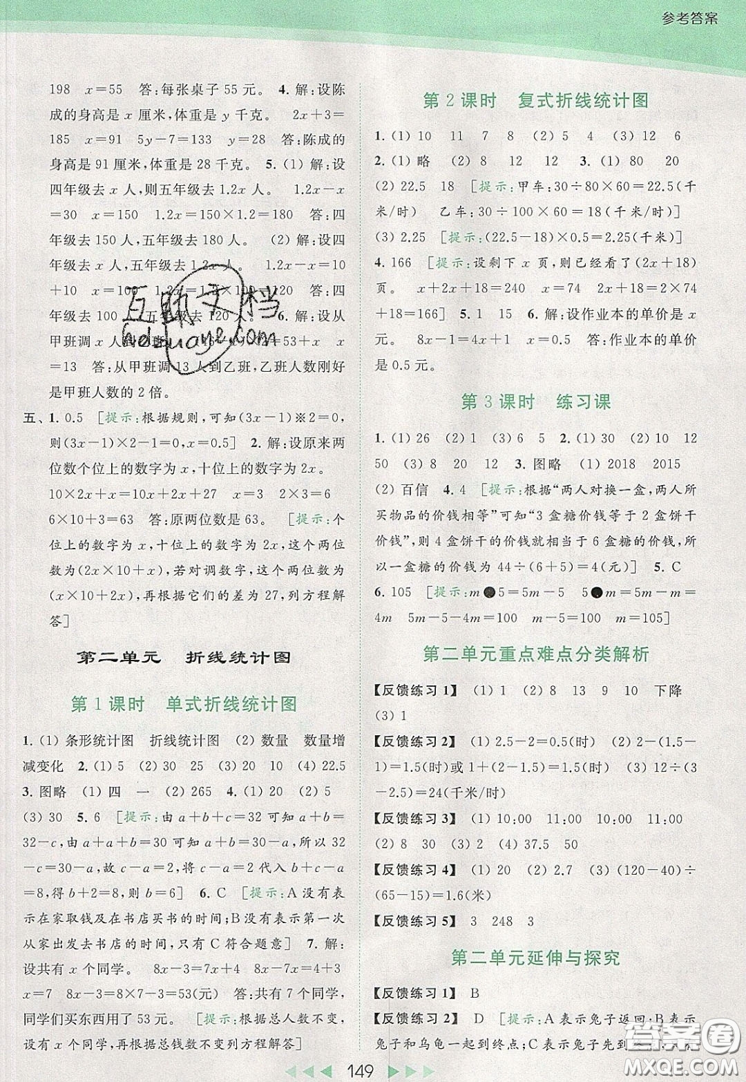 2020春亮點(diǎn)給力提優(yōu)課時(shí)作業(yè)本五年級(jí)下冊數(shù)學(xué)江蘇版參考答案