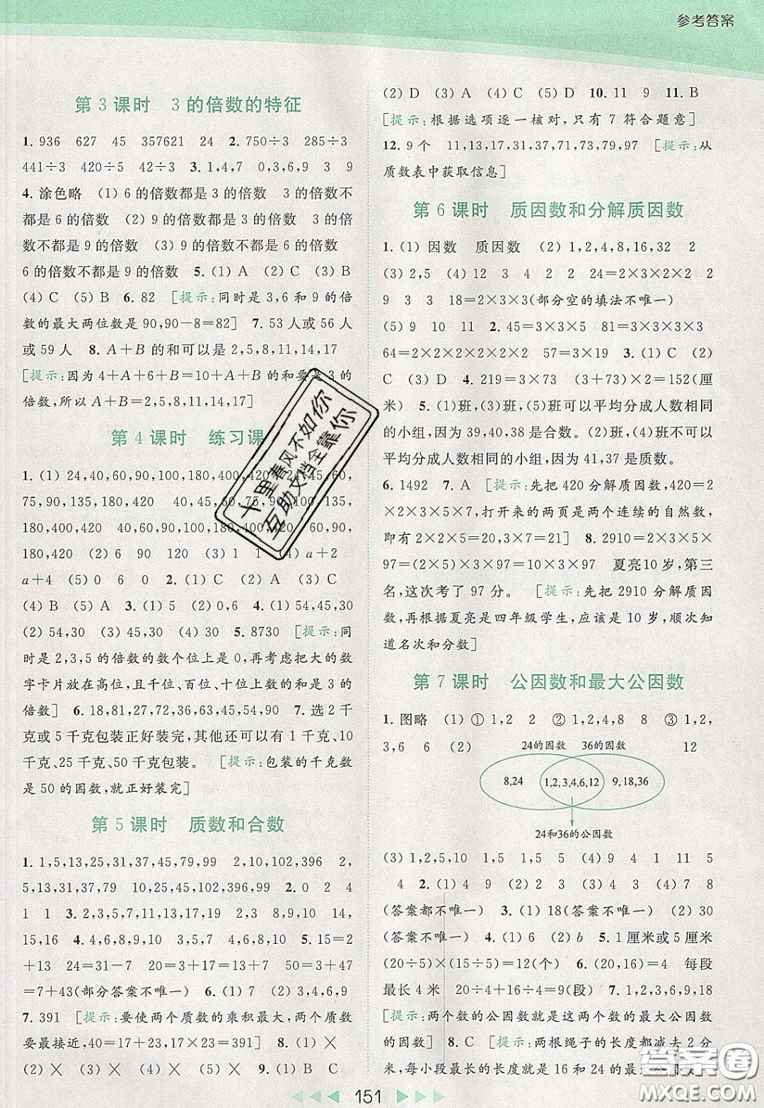 2020春亮點(diǎn)給力提優(yōu)課時(shí)作業(yè)本五年級(jí)下冊數(shù)學(xué)江蘇版參考答案