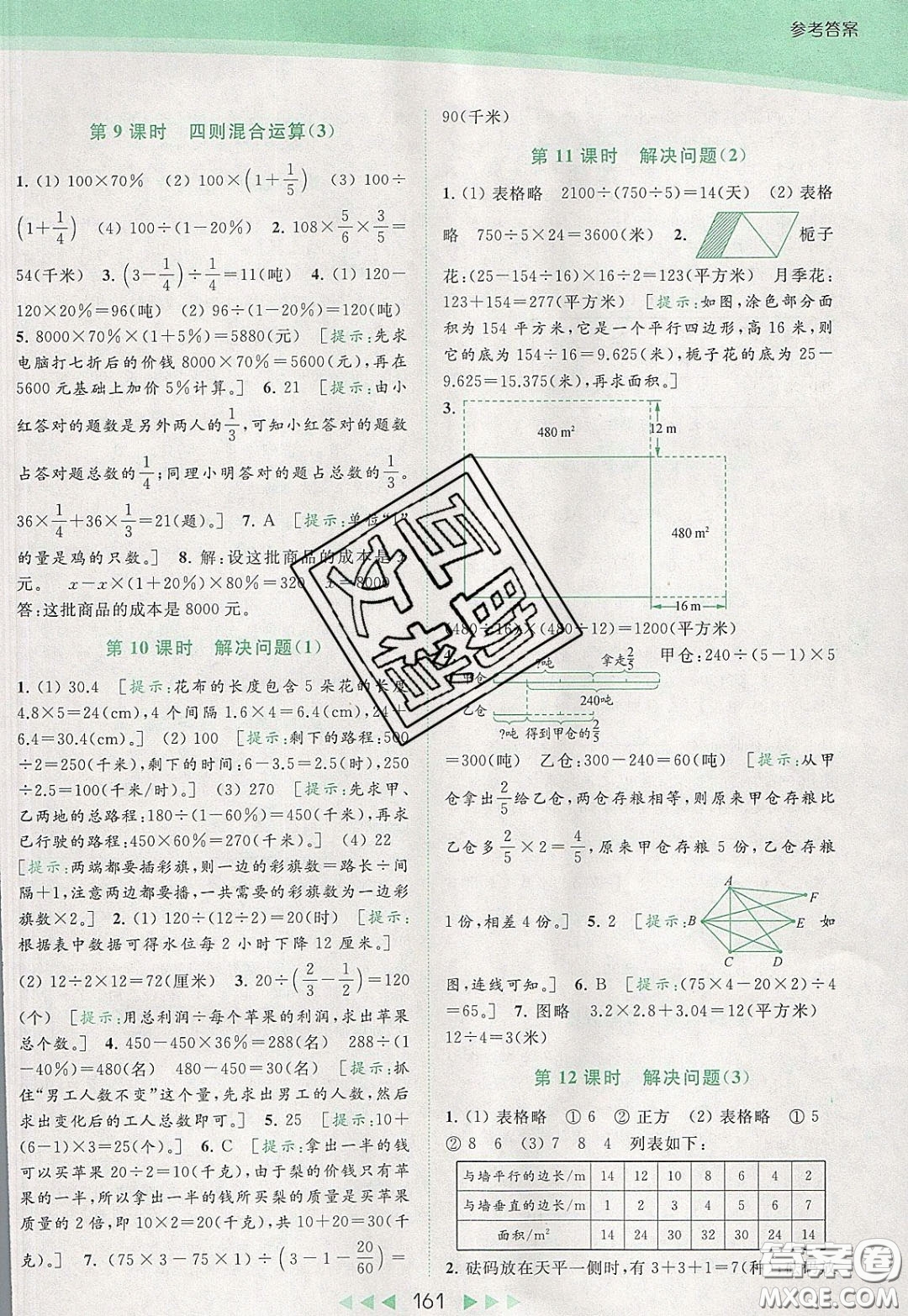 2020春亮點(diǎn)給力提優(yōu)課時(shí)作業(yè)本六年級(jí)下冊(cè)數(shù)學(xué)江蘇版參考答案