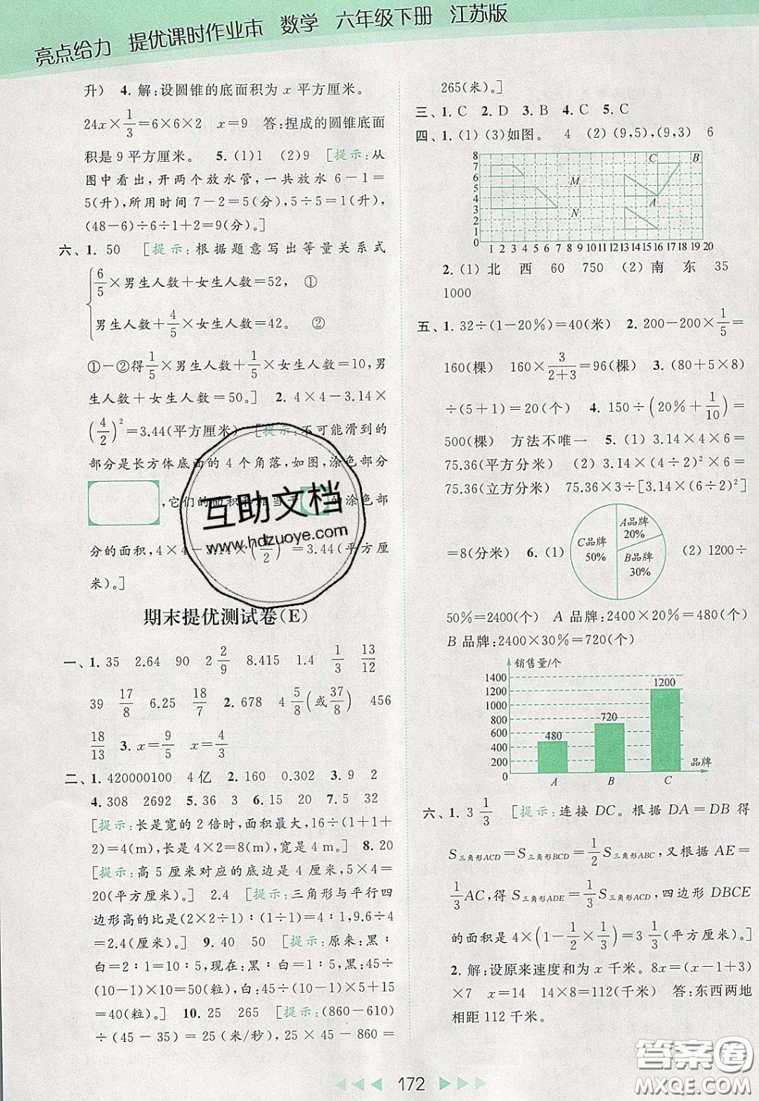 2020春亮點(diǎn)給力提優(yōu)課時(shí)作業(yè)本六年級(jí)下冊(cè)數(shù)學(xué)江蘇版參考答案