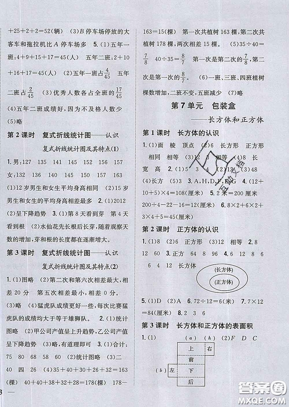 2020春梓耕書系小學(xué)題幫五年級(jí)數(shù)學(xué)下冊(cè)青島版答案