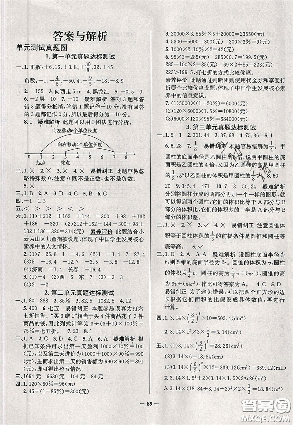 2020年真題圈天津市小學(xué)考試真卷三步練六年級下冊數(shù)學(xué)參考答案