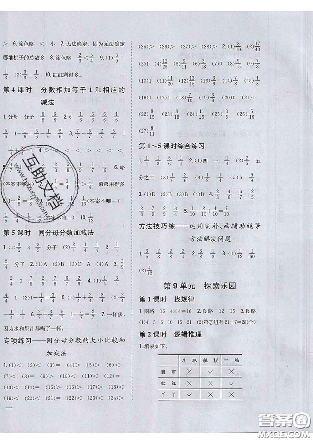 2020春梓耕書系小學(xué)題幫三年級(jí)數(shù)學(xué)下冊(cè)冀教版答案