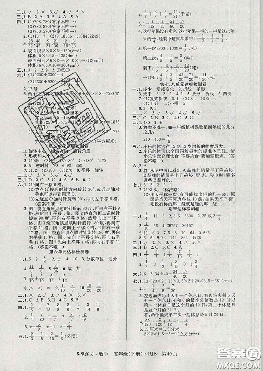 延邊教育出版社2020年新版導(dǎo)學(xué)練習(xí)樂享數(shù)學(xué)五年級下冊人教版答案