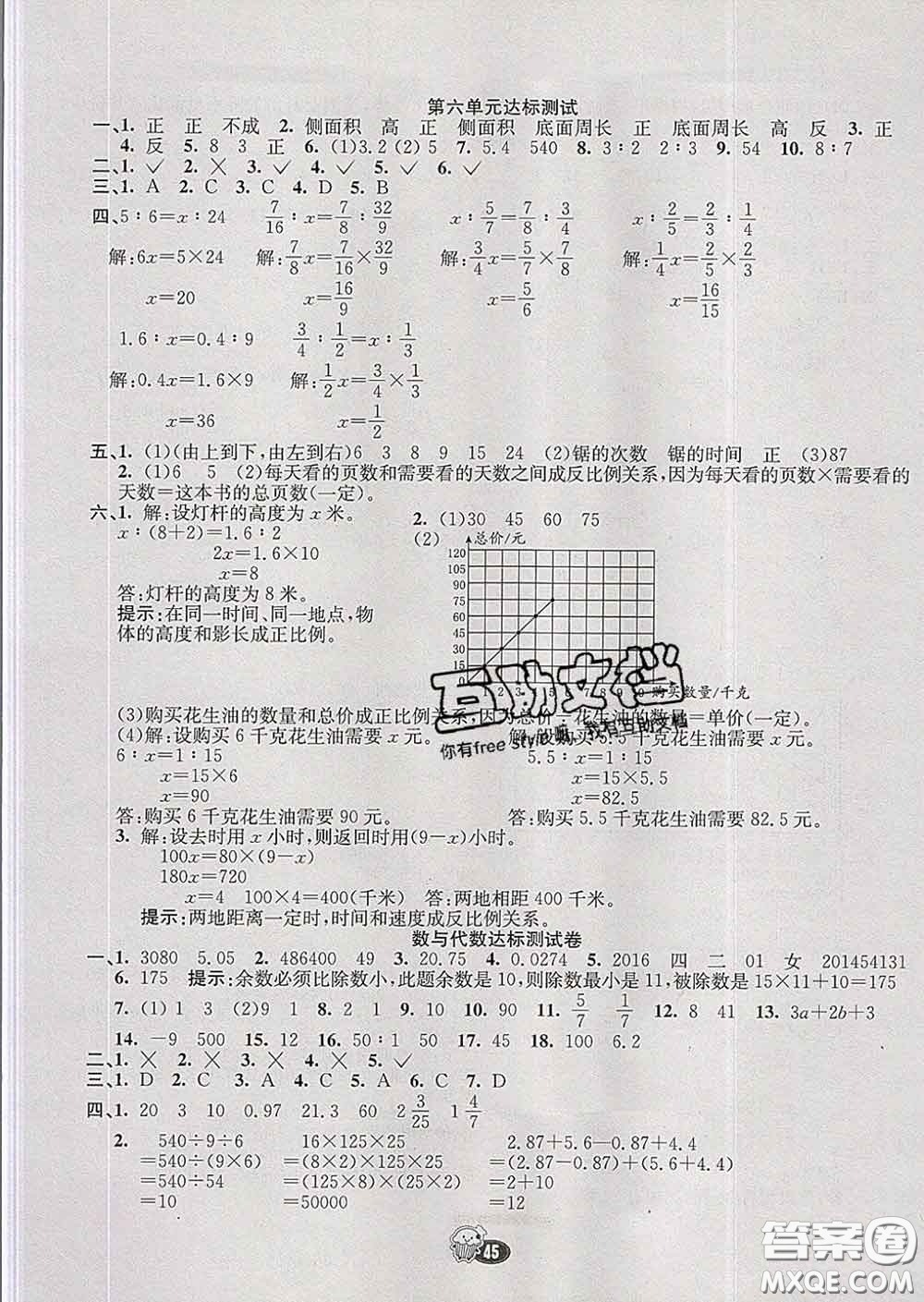 河北教育出版社2020新版七彩練霸六年級(jí)數(shù)學(xué)下冊蘇教版答案