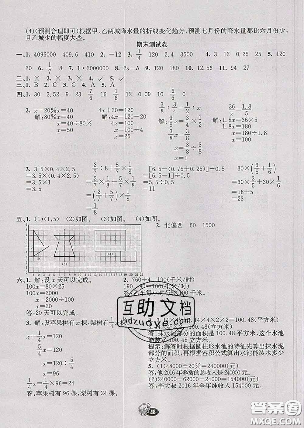 河北教育出版社2020新版七彩練霸六年級(jí)數(shù)學(xué)下冊蘇教版答案