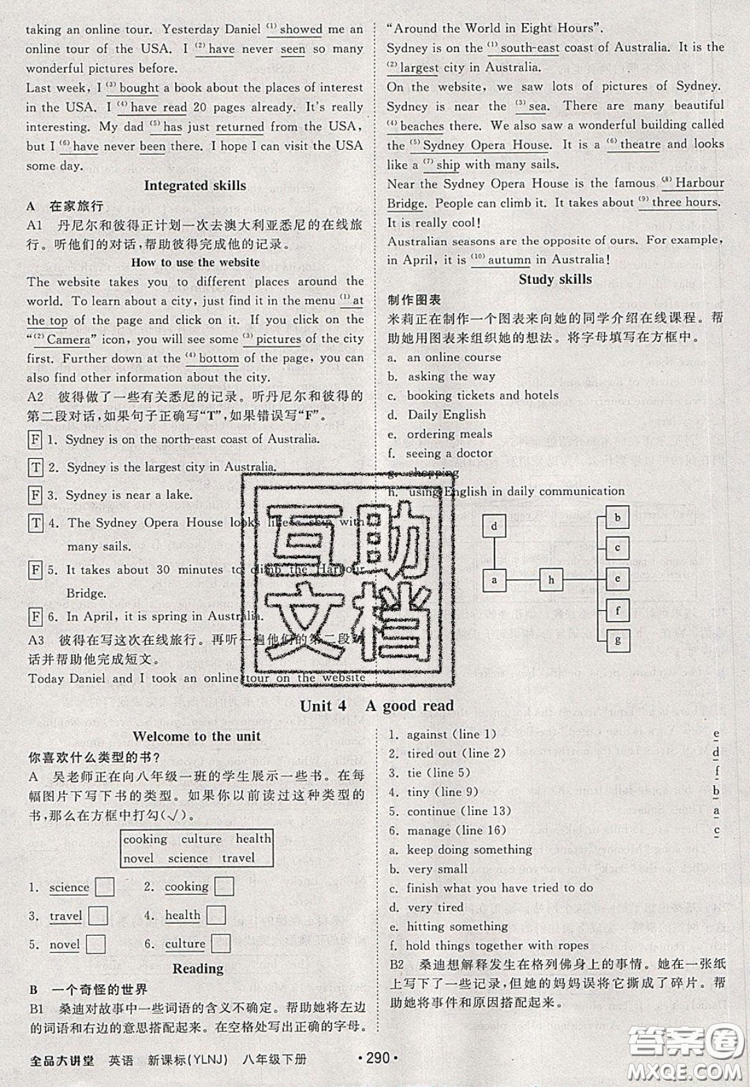 2020春全品大講堂初中英語八年級下冊新課標(biāo)YLNJ譯林牛津版參考答案