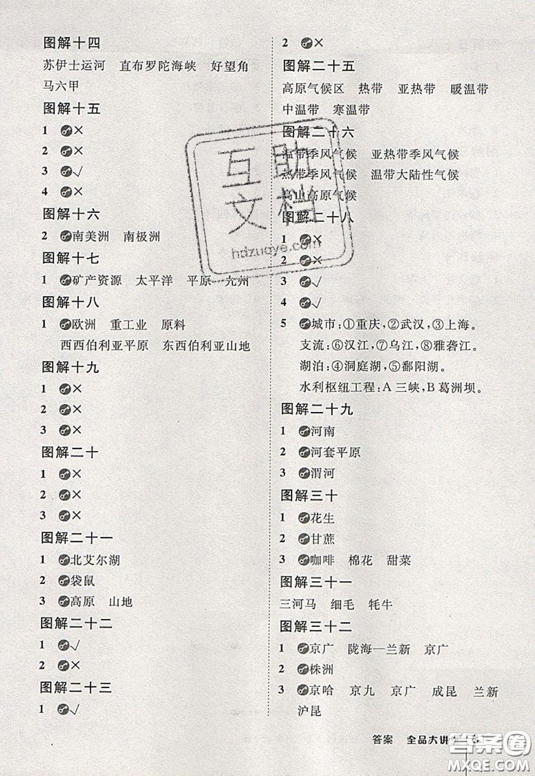 2020春全品大講堂初中地理八年級下冊新課標(biāo)XJ湘教版參考答案