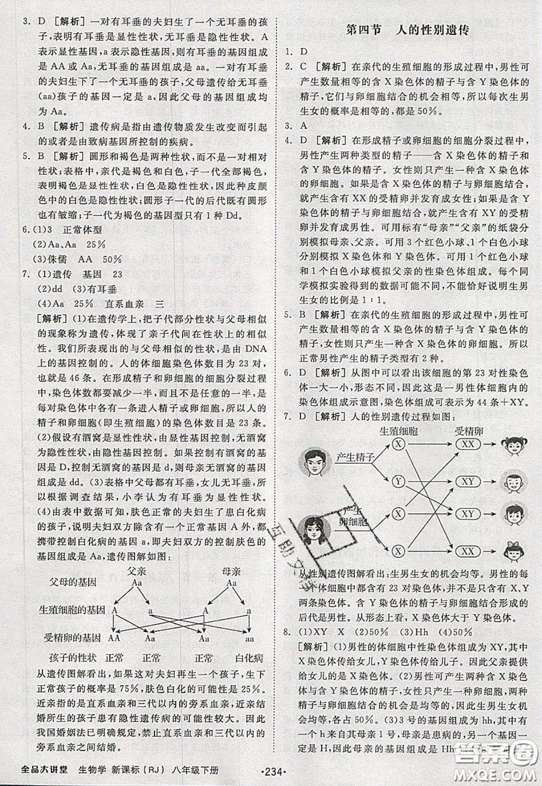 2020春全品大講堂初中生物八年級下冊新課標(biāo)RJ人教版參考答案