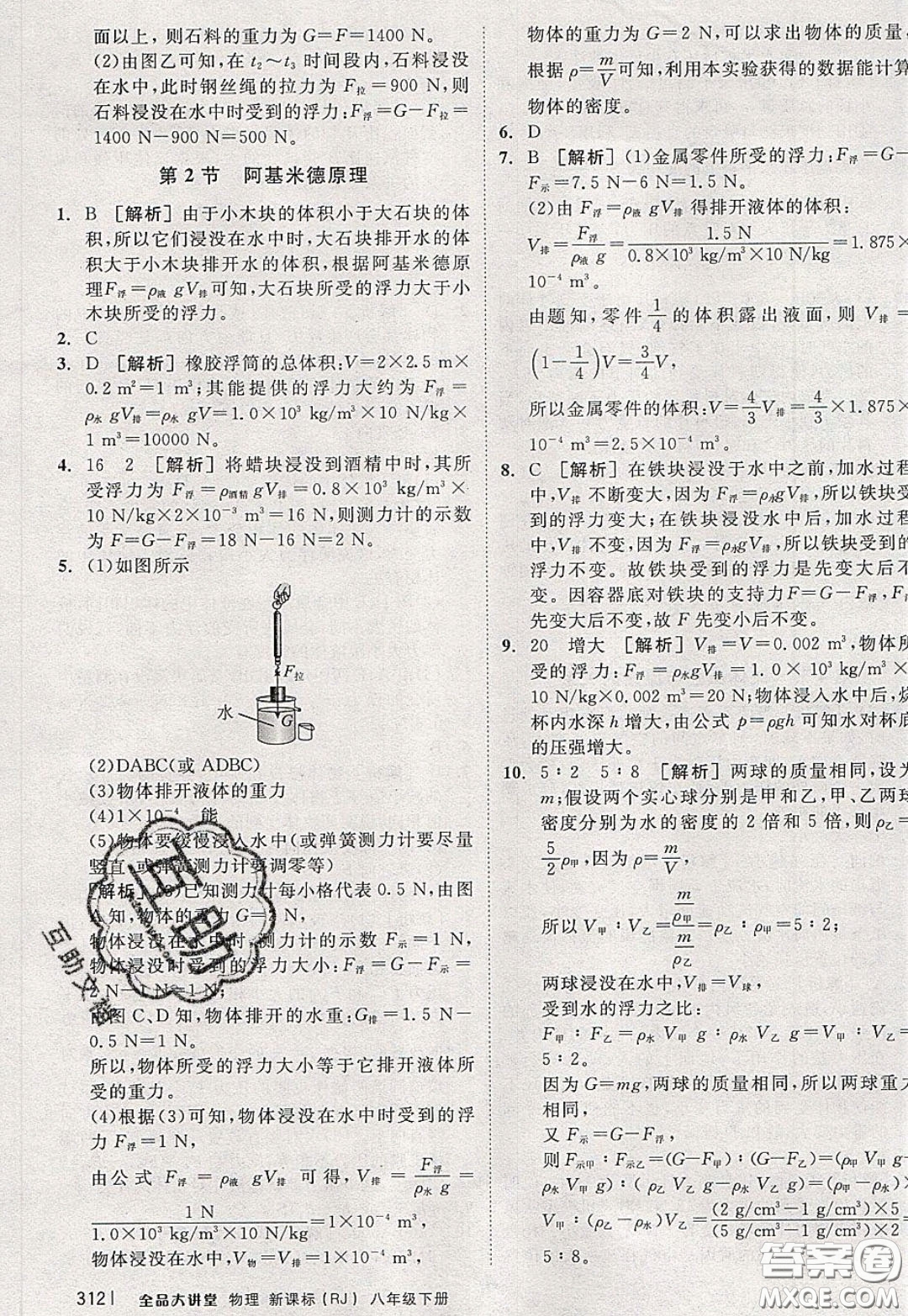 2020春全品大講堂初中物理八年級下冊新課標(biāo)RJ人教版參考答案