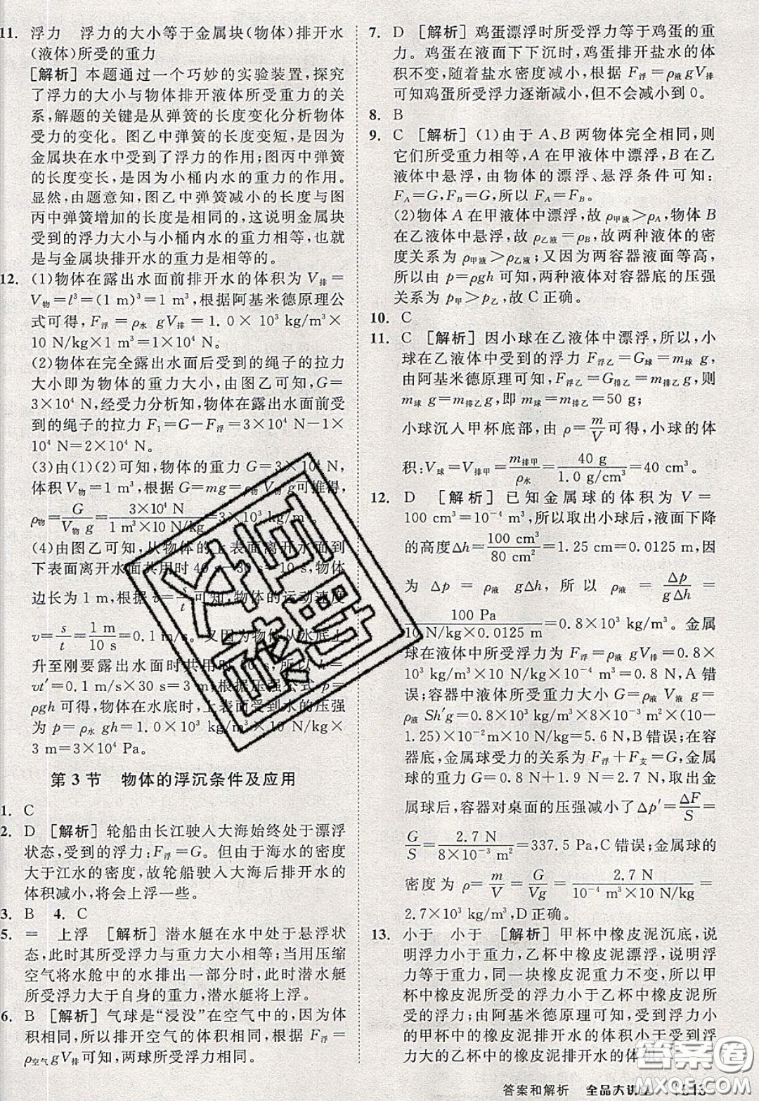 2020春全品大講堂初中物理八年級下冊新課標(biāo)RJ人教版參考答案