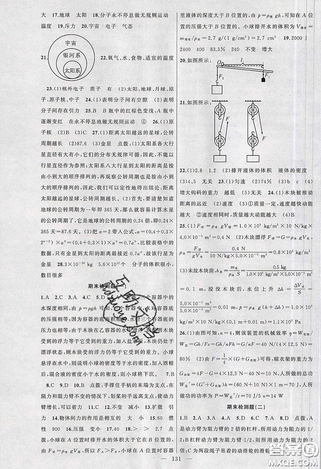 2020原創(chuàng)新課堂八年級(jí)物理下冊(cè)滬科版答案