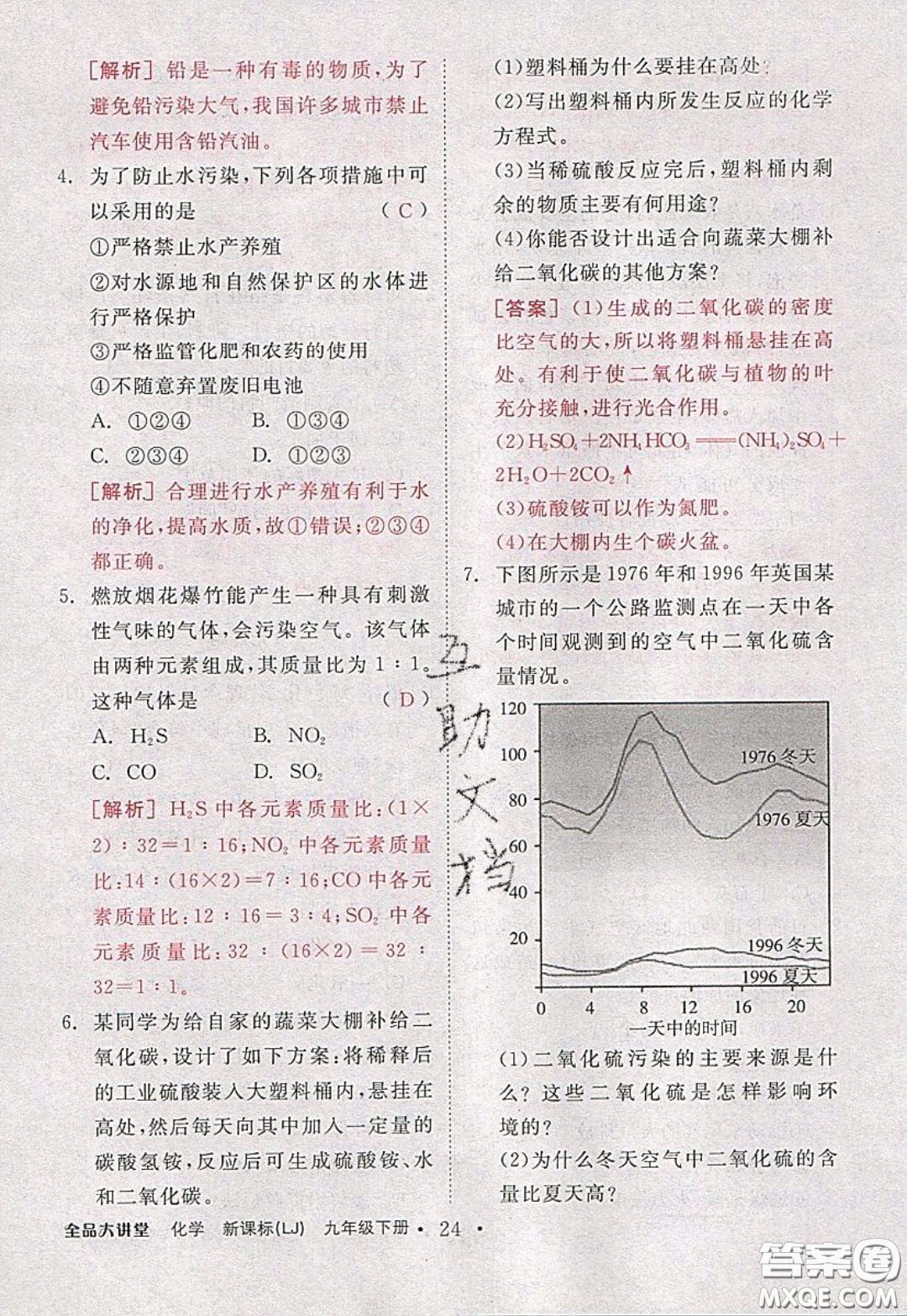 2020春全品大講堂初中化學(xué)九年級下冊新課標(biāo)LJ魯教版參考答案