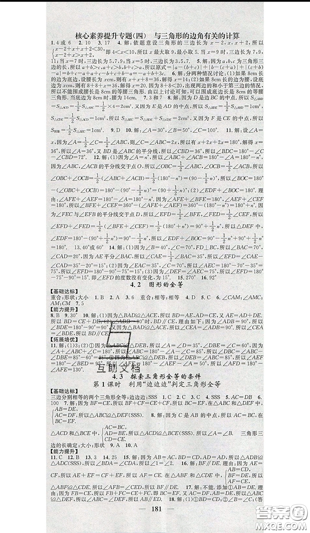 2020年智慧學(xué)堂核心素養(yǎng)提升法七年級下冊數(shù)學(xué)北師大版參考答案