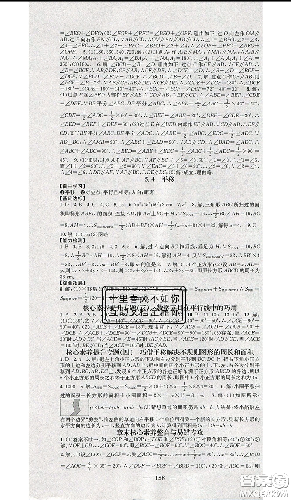 2020年智慧學(xué)堂核心素養(yǎng)提升法七年級下冊數(shù)學(xué)人教版參考答案