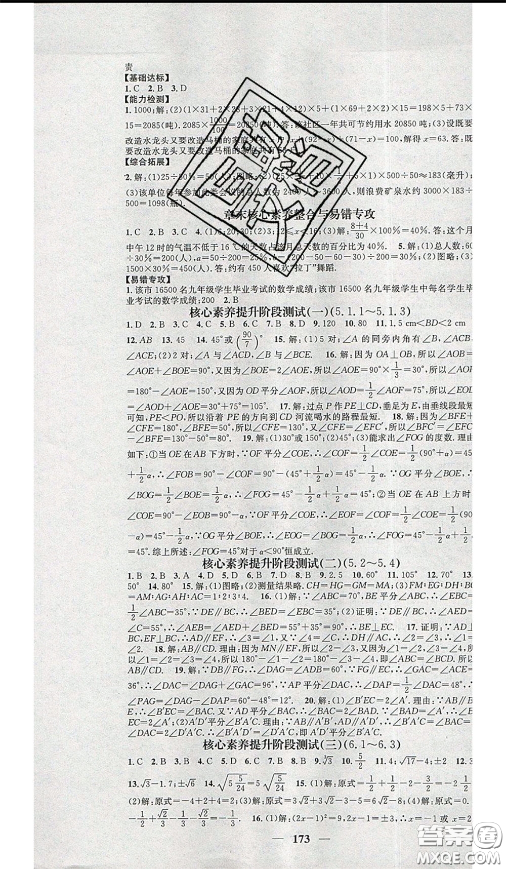 2020年智慧學(xué)堂核心素養(yǎng)提升法七年級下冊數(shù)學(xué)人教版參考答案