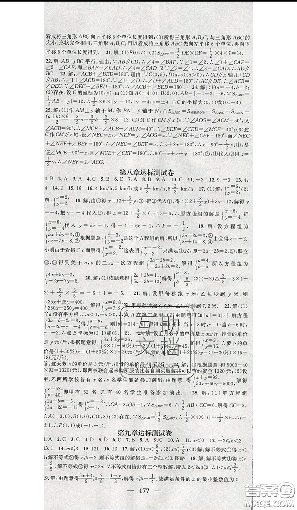 2020年智慧學(xué)堂核心素養(yǎng)提升法七年級下冊數(shù)學(xué)人教版參考答案