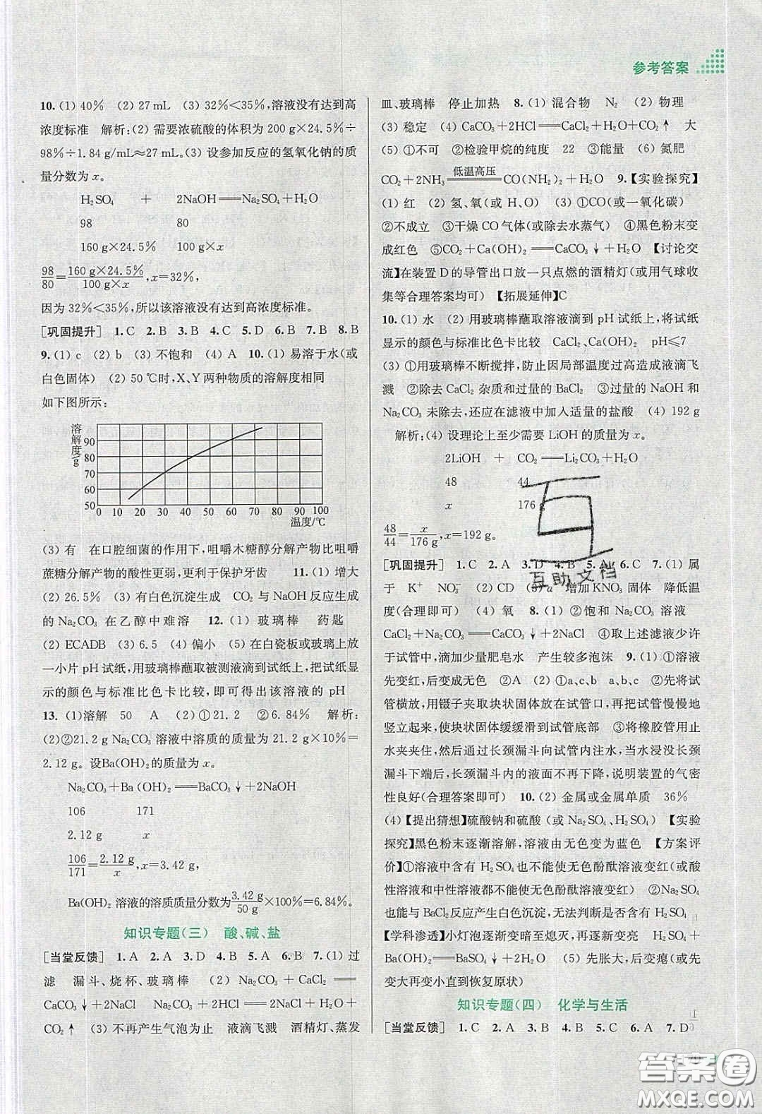 江蘇鳳凰美術(shù)出版社2020創(chuàng)新課時(shí)作業(yè)本九年級(jí)化學(xué)下冊(cè)全國(guó)版答案