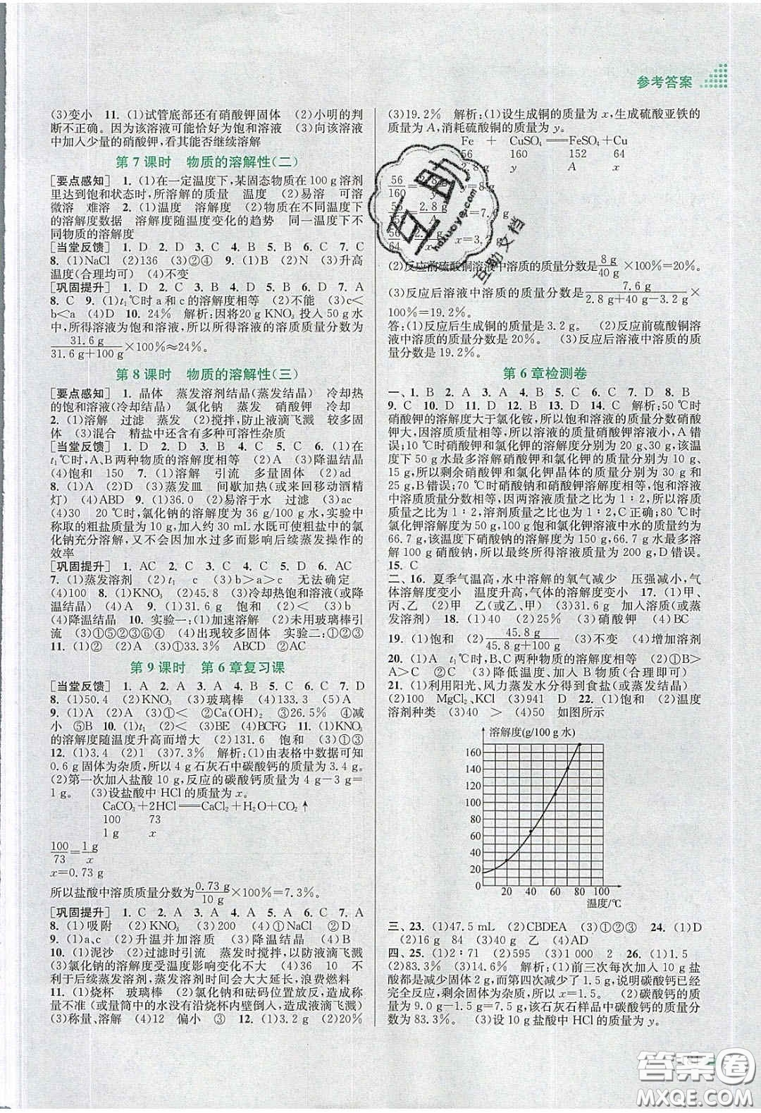 江蘇鳳凰美術(shù)出版社2020創(chuàng)新課時作業(yè)本九年級化學(xué)下冊上教版答案