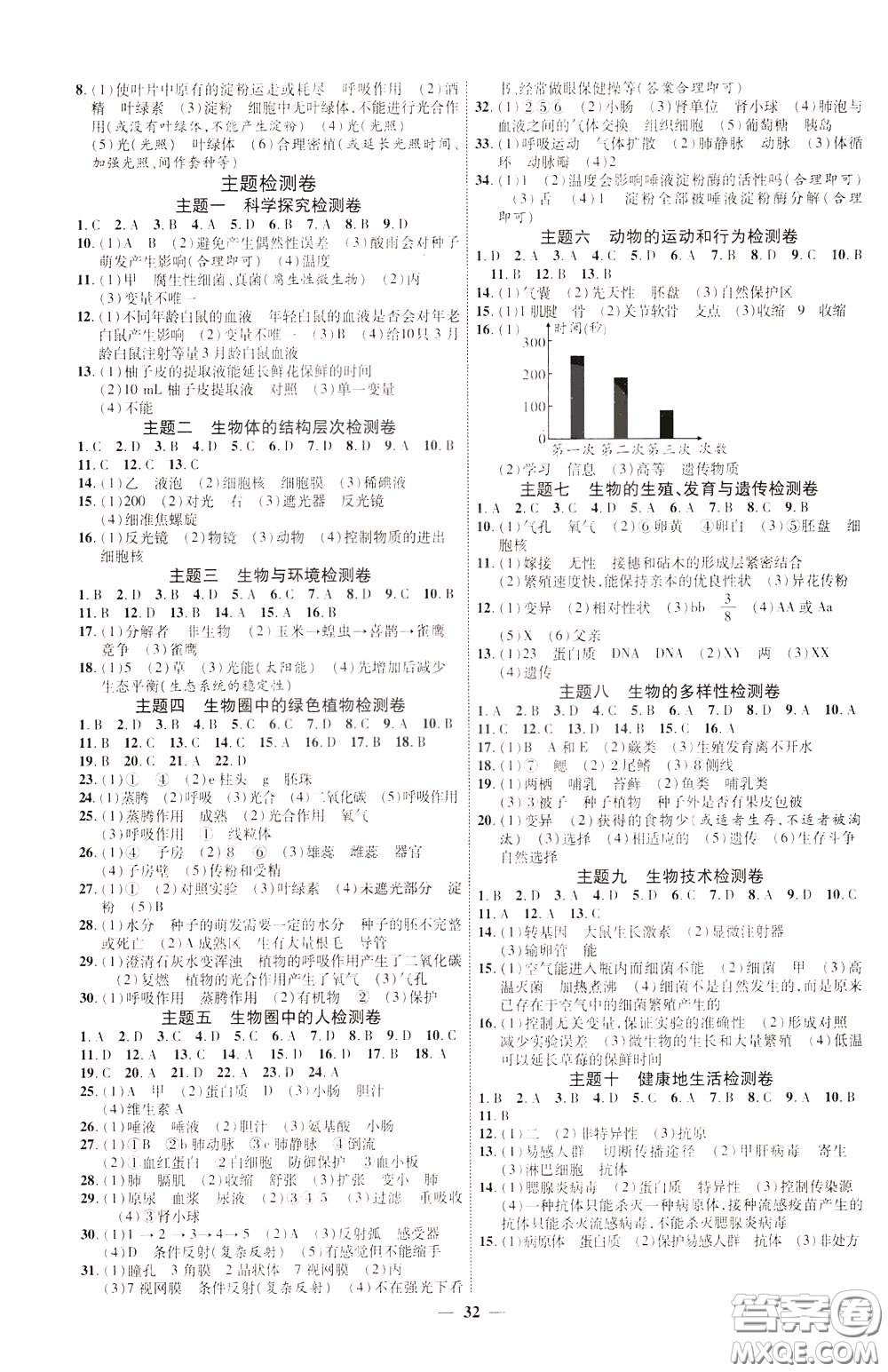 2020升級版云南中考新突破生物參考答案