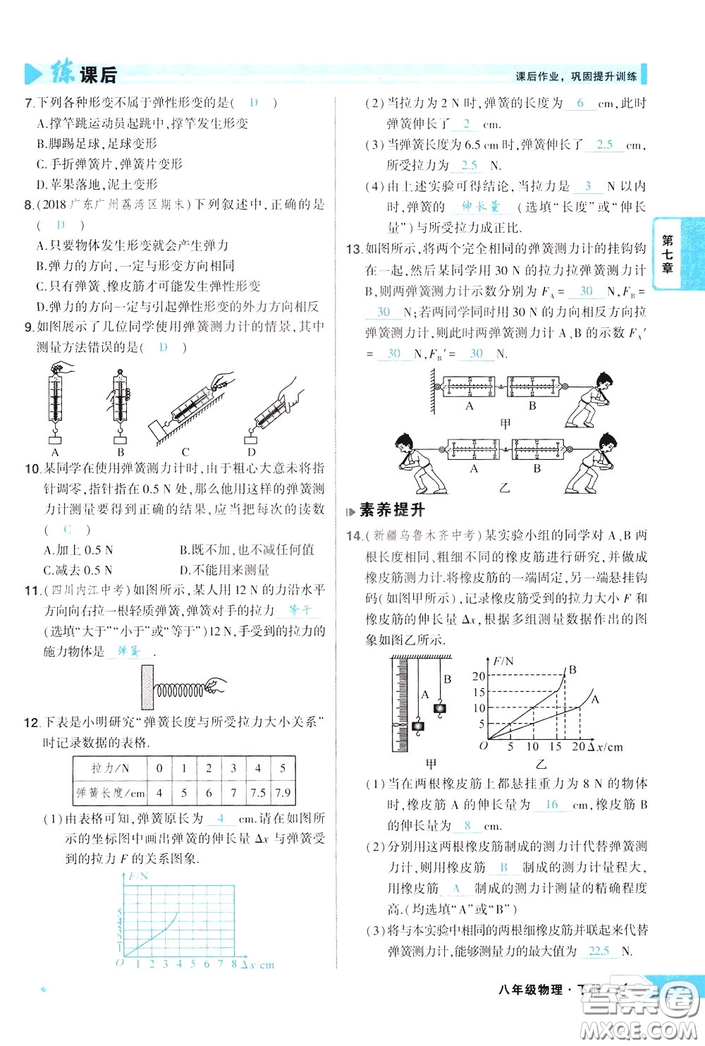 狀元成才路2020年狀元導(dǎo)練八年級下冊物理人教版參考答案