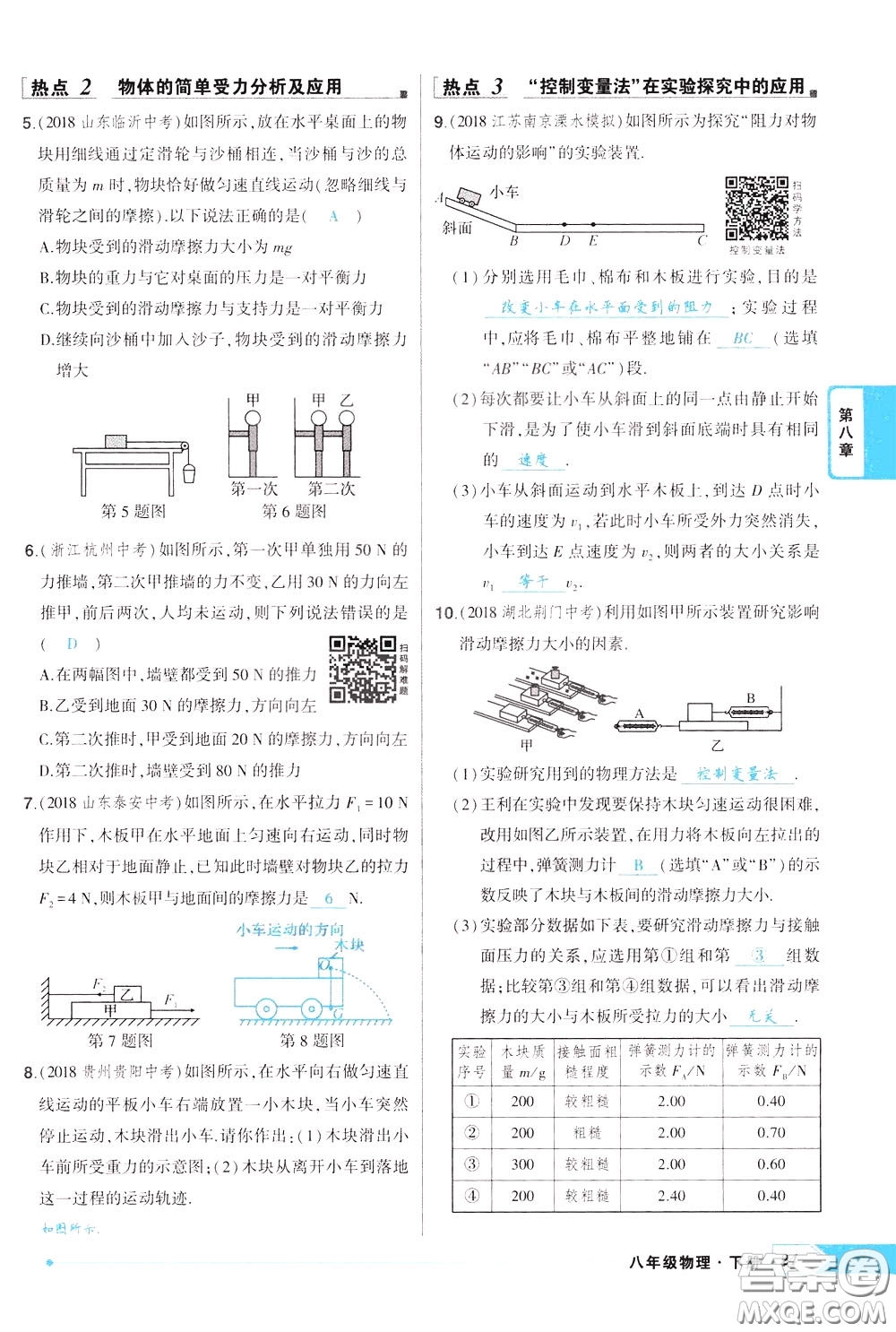 狀元成才路2020年狀元導(dǎo)練八年級下冊物理人教版參考答案