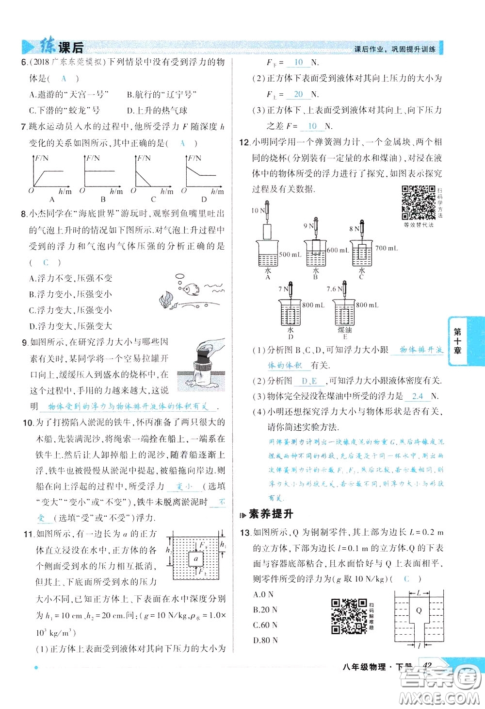 狀元成才路2020年狀元導(dǎo)練八年級下冊物理人教版參考答案