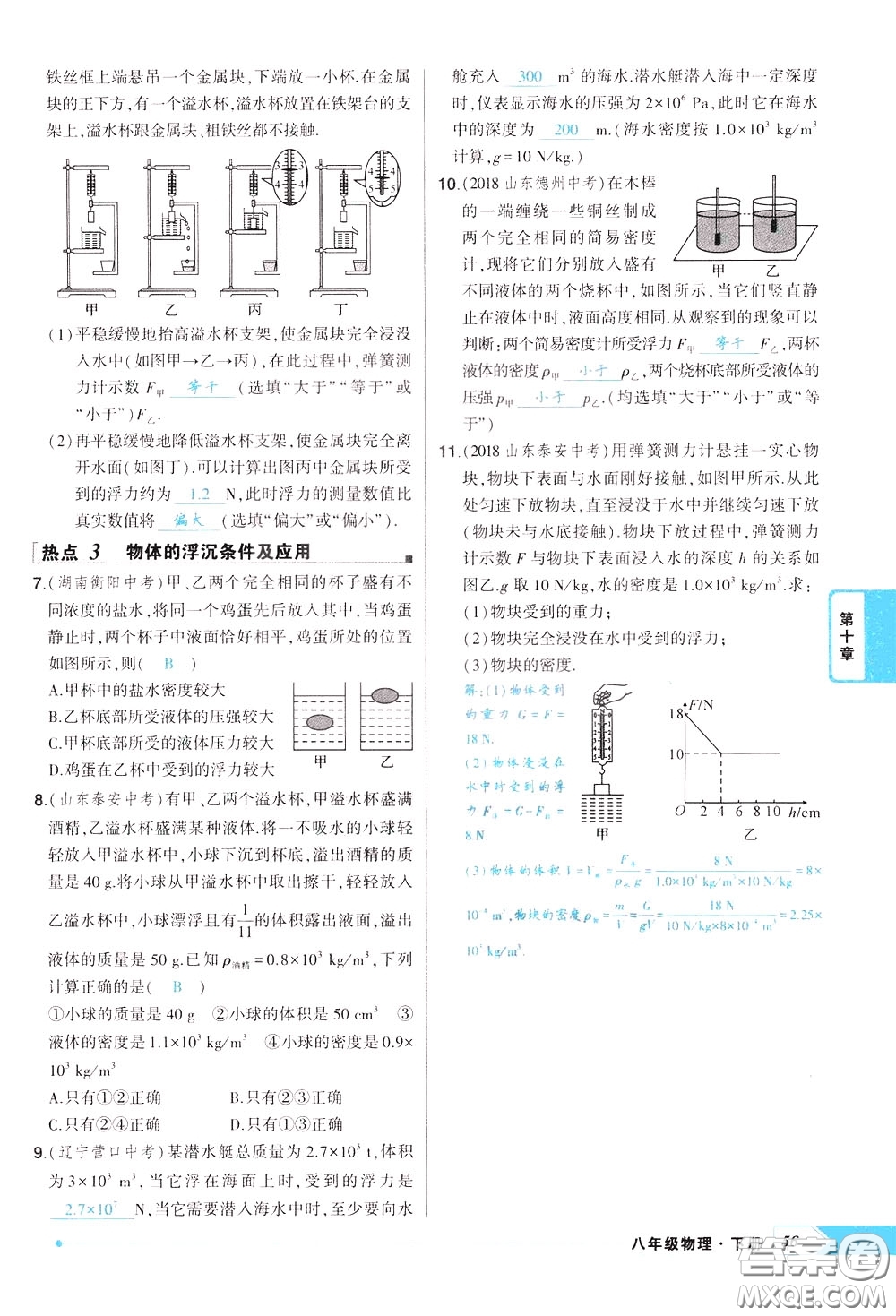 狀元成才路2020年狀元導(dǎo)練八年級下冊物理人教版參考答案