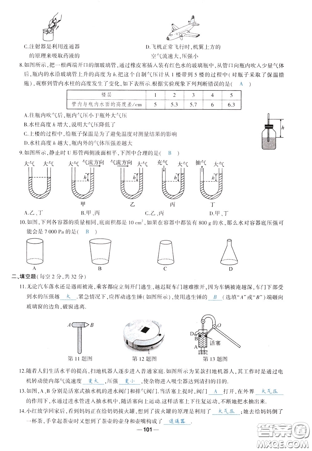 狀元成才路2020年狀元導(dǎo)練八年級下冊物理人教版參考答案