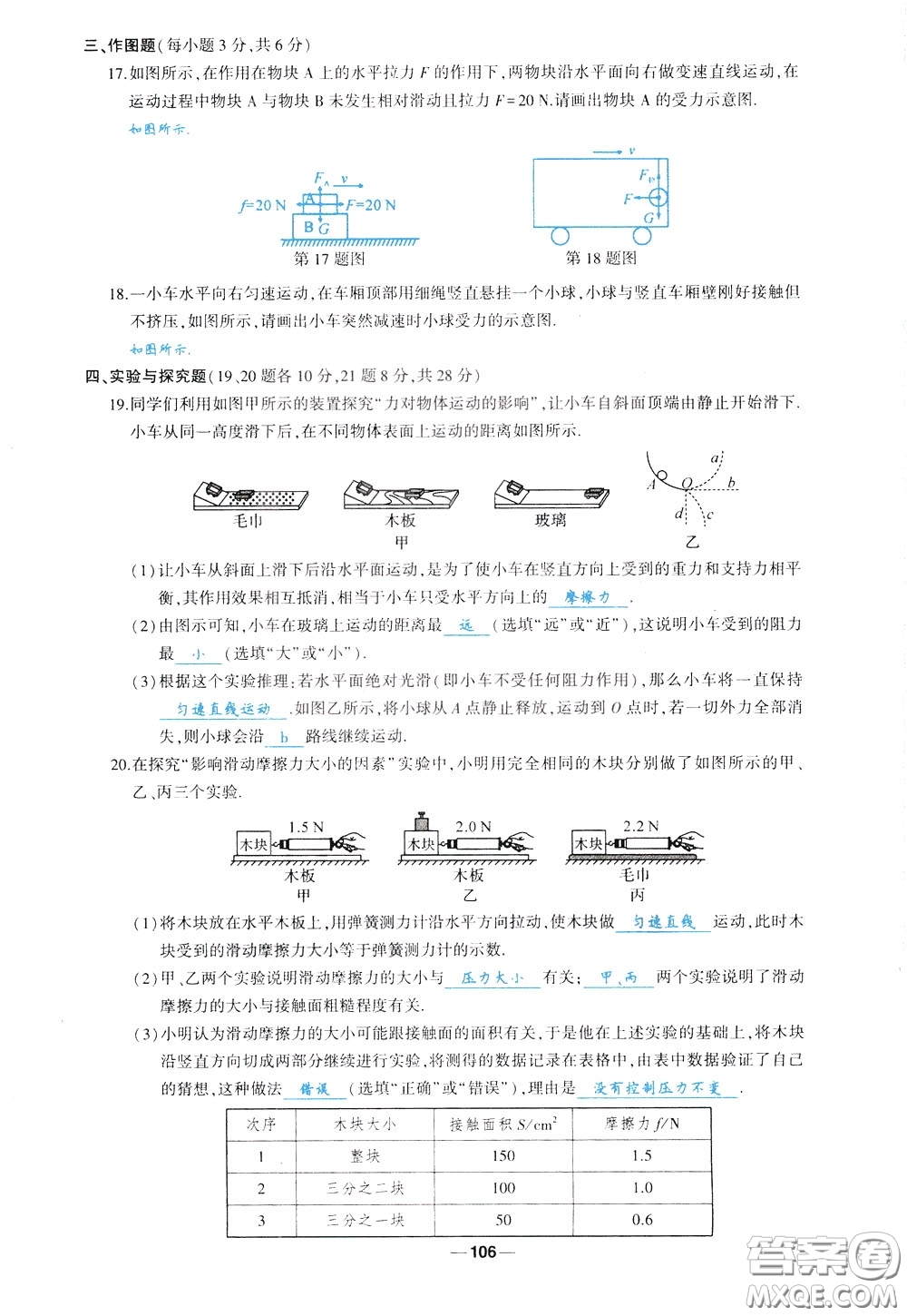 狀元成才路2020年狀元導(dǎo)練八年級下冊物理人教版參考答案