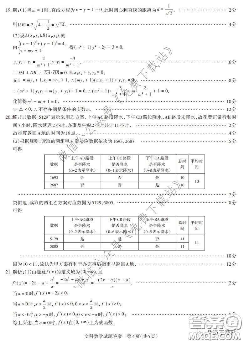 山西省2020年2月高三開學(xué)摸底考試文科數(shù)學(xué)試題及答案