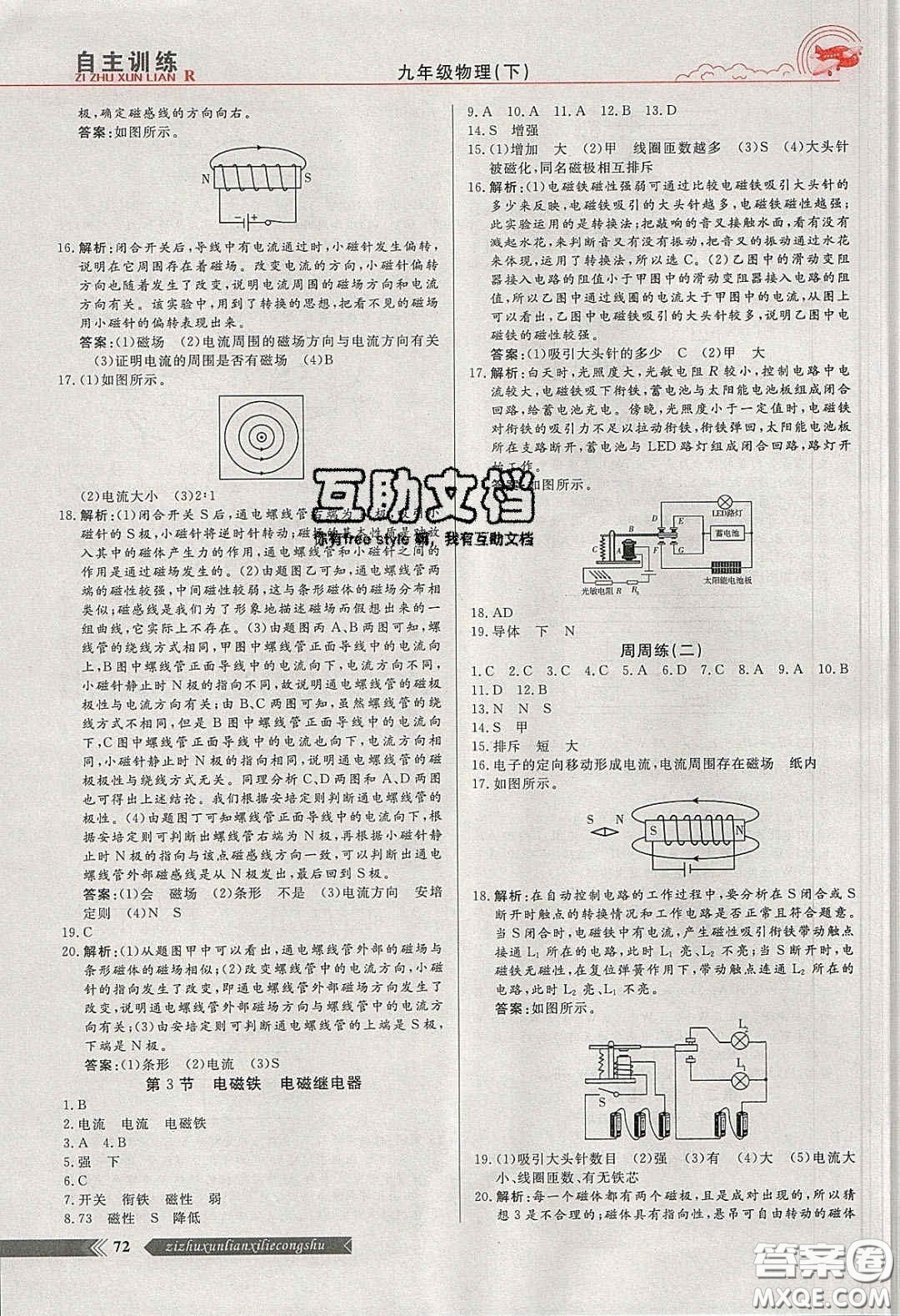 2020自主訓(xùn)練九年級物理下冊人教版答案