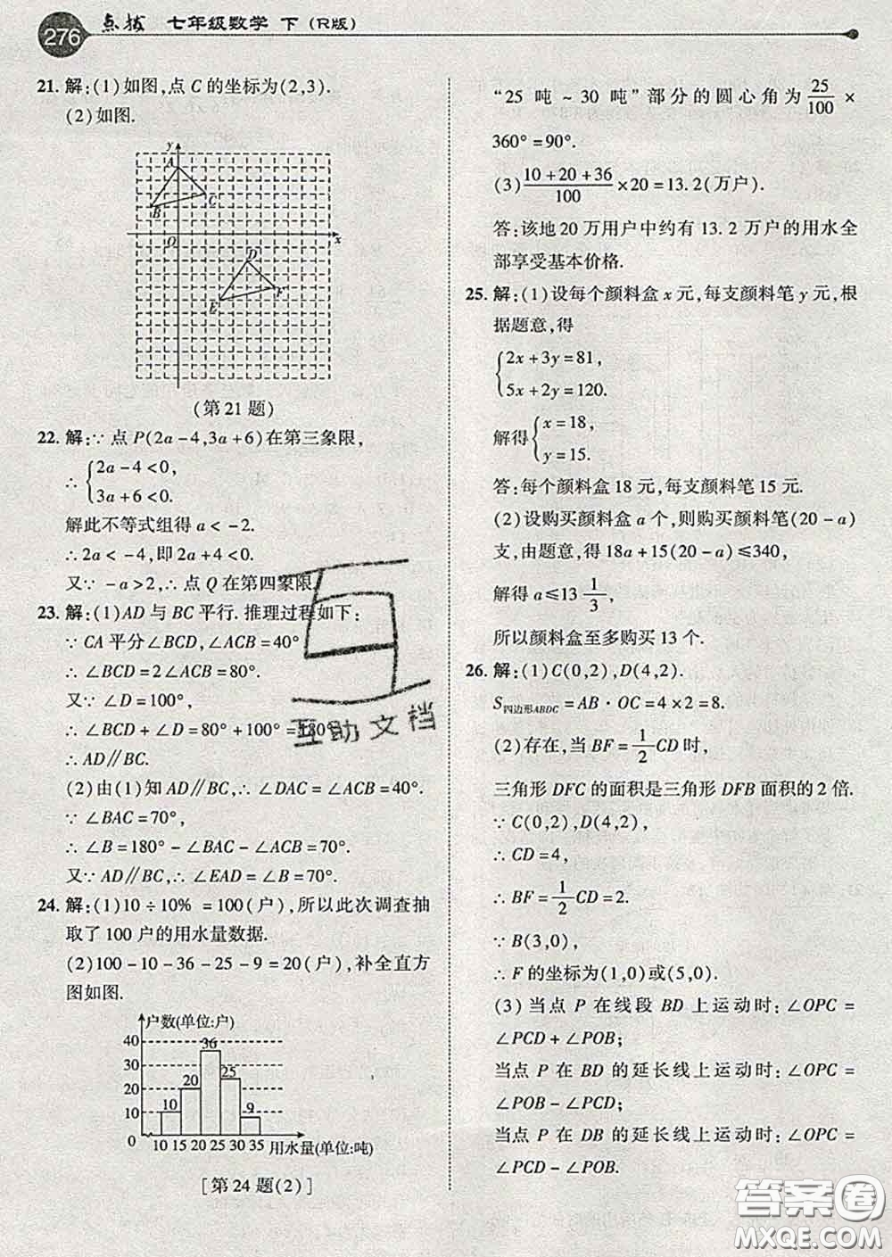 吉林教育出版社2020春特高級教師點撥七年級數(shù)學(xué)下冊人教版答案