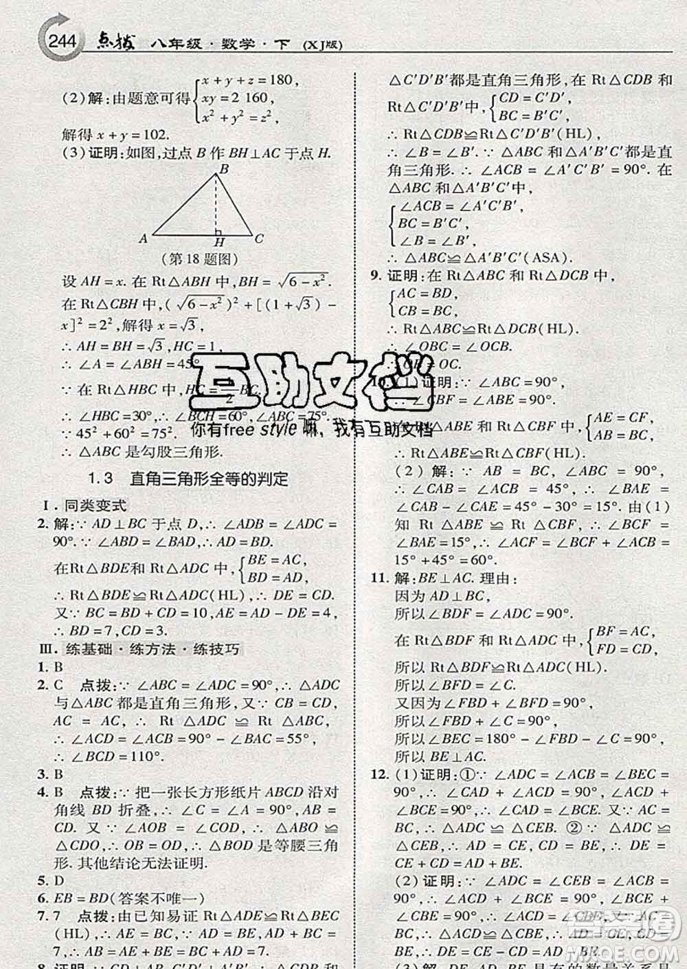 吉林教育出版社2020春特高級(jí)教師點(diǎn)撥八年級(jí)數(shù)學(xué)下冊(cè)湘教版答案