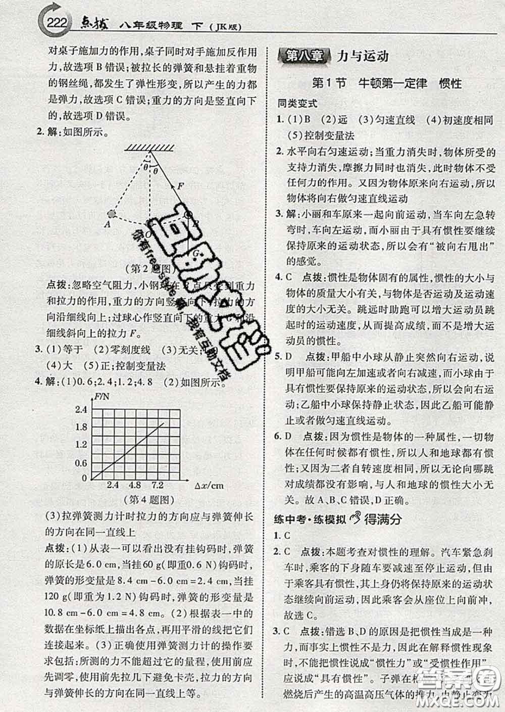 吉林教育出版社2020春特高級(jí)教師點(diǎn)撥八年級(jí)物理下冊(cè)教科版答案