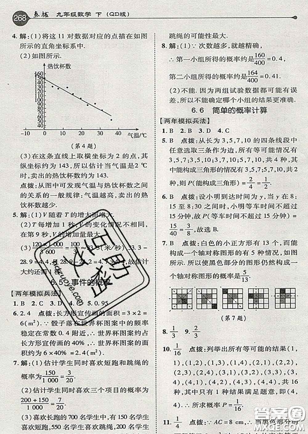 吉林教育出版社2020春特高級(jí)教師點(diǎn)撥九年級(jí)數(shù)學(xué)下冊(cè)青島版答案