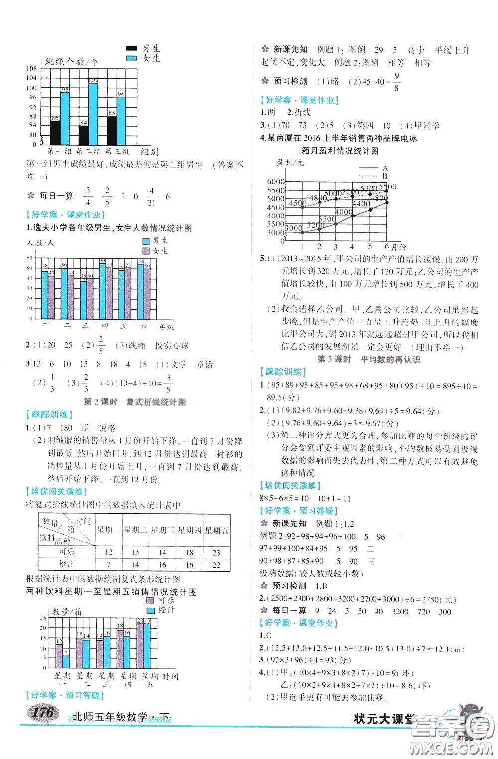 2020年狀元大課堂導(dǎo)學(xué)案標(biāo)準(zhǔn)本五年級下冊數(shù)學(xué)北師版參考答案