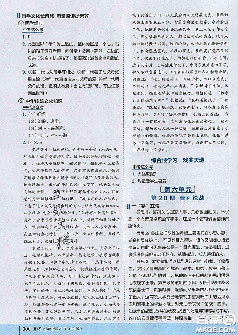 吉林教育出版社2020春特高級教師點撥九年級語文下冊人教版答案