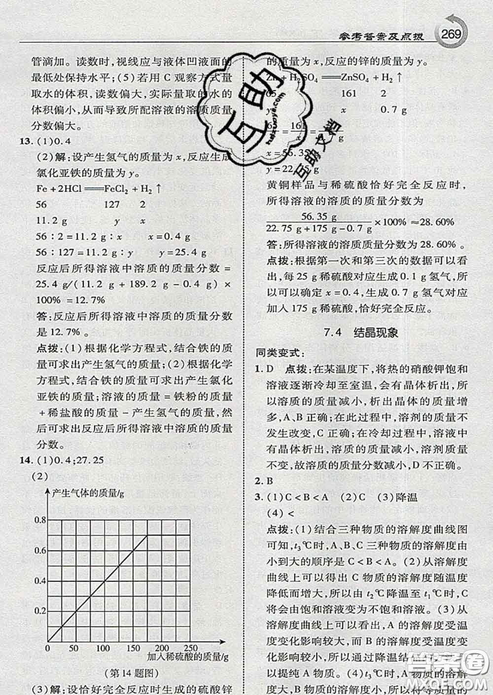 吉林教育出版社2020春特高級教師點(diǎn)撥九年級化學(xué)下冊科學(xué)版答案