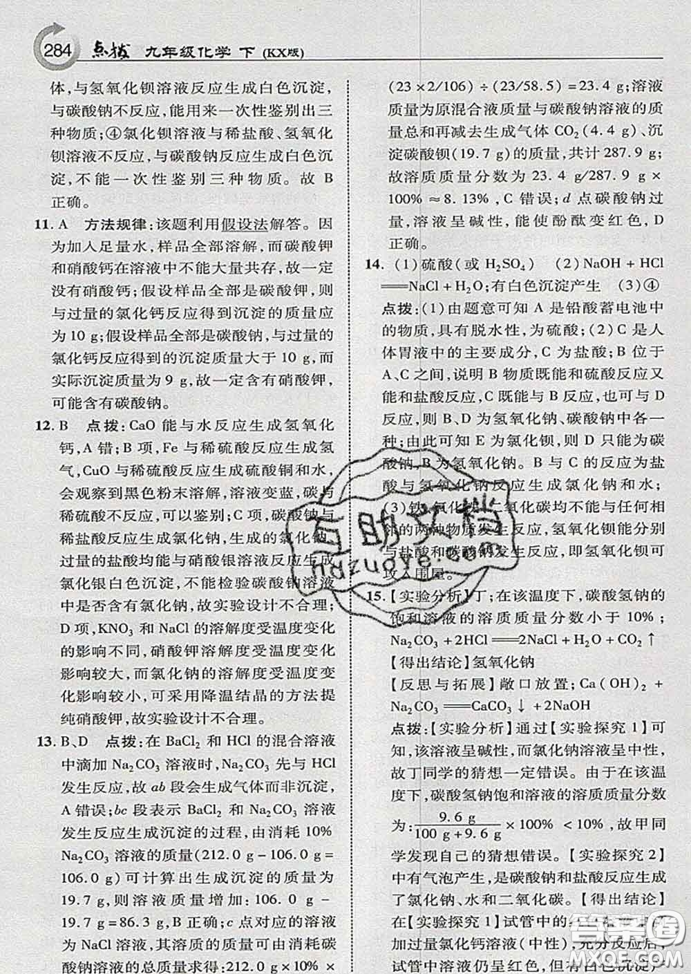 吉林教育出版社2020春特高級教師點(diǎn)撥九年級化學(xué)下冊科學(xué)版答案