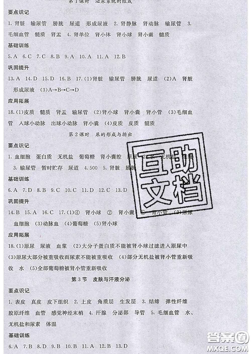 梯田文化2020春課堂點(diǎn)睛七年級(jí)生物下冊(cè)北師版答案