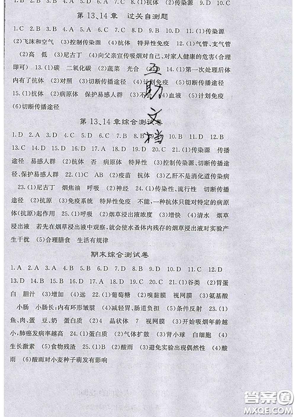 梯田文化2020春課堂點(diǎn)睛七年級(jí)生物下冊(cè)北師版答案