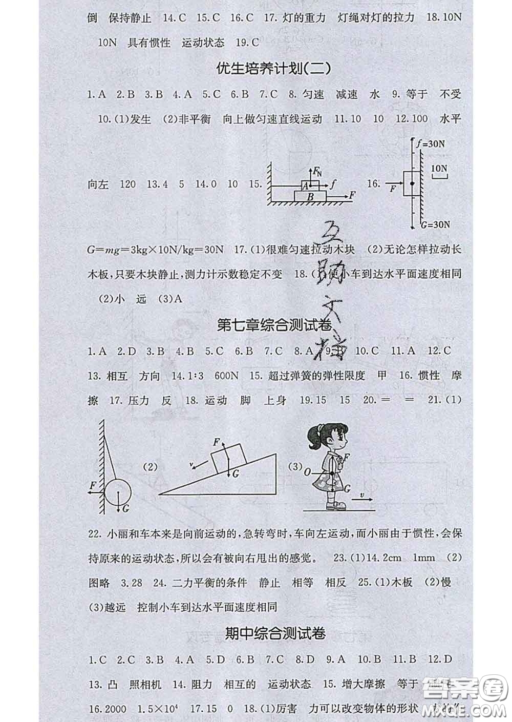 2020春梯田文化課堂點(diǎn)睛八年級(jí)物理下冊(cè)北師版答案