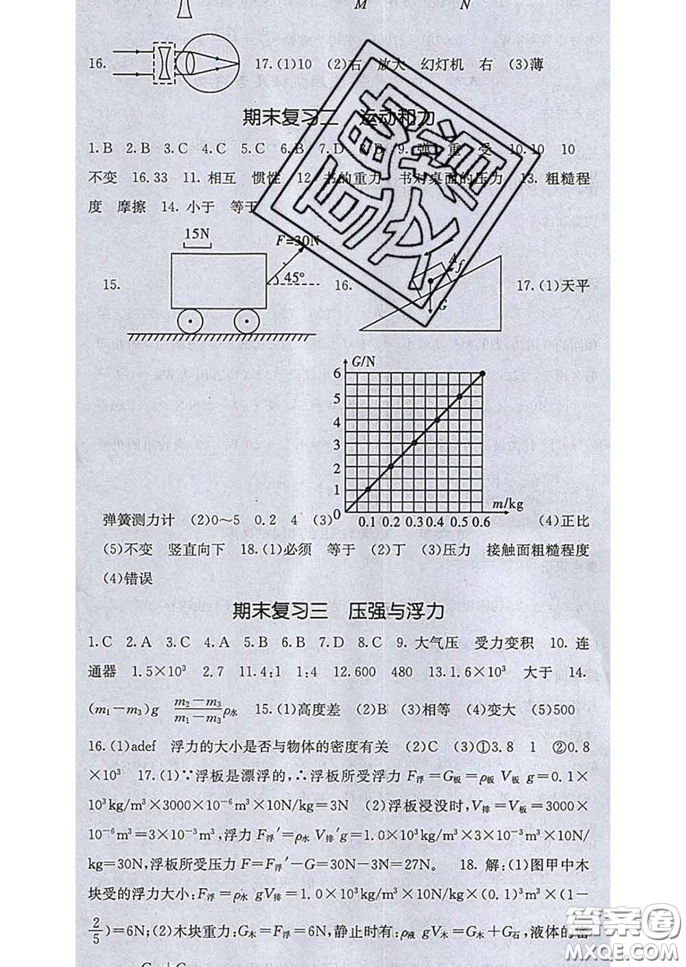 2020春梯田文化課堂點(diǎn)睛八年級(jí)物理下冊(cè)北師版答案