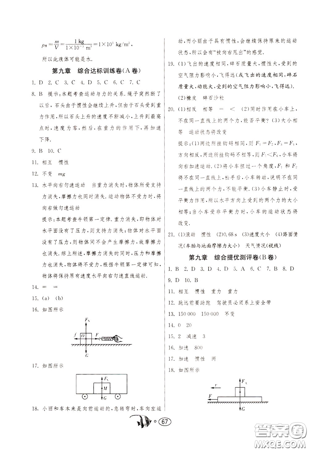 2020年考必勝名牌牛匹卷提優(yōu)名卷物理八年級下冊JSKJ江蘇科教版參考答案