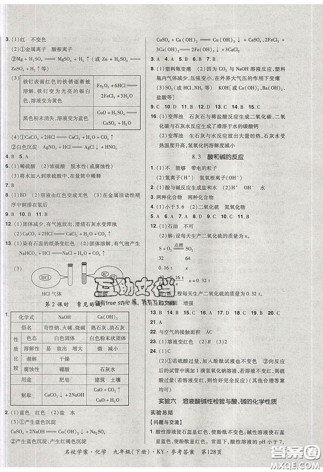 2020年國華作業(yè)本名校學(xué)案九年級化學(xué)下冊科粵版答案