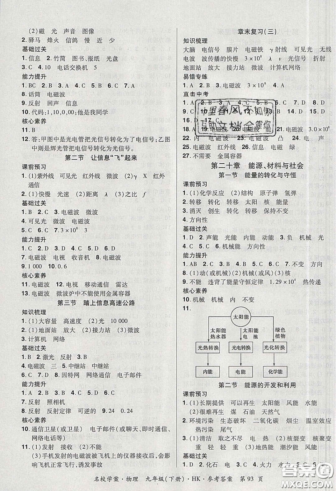 2020年國華作業(yè)本名校學(xué)案九年級物理下冊滬科版答案