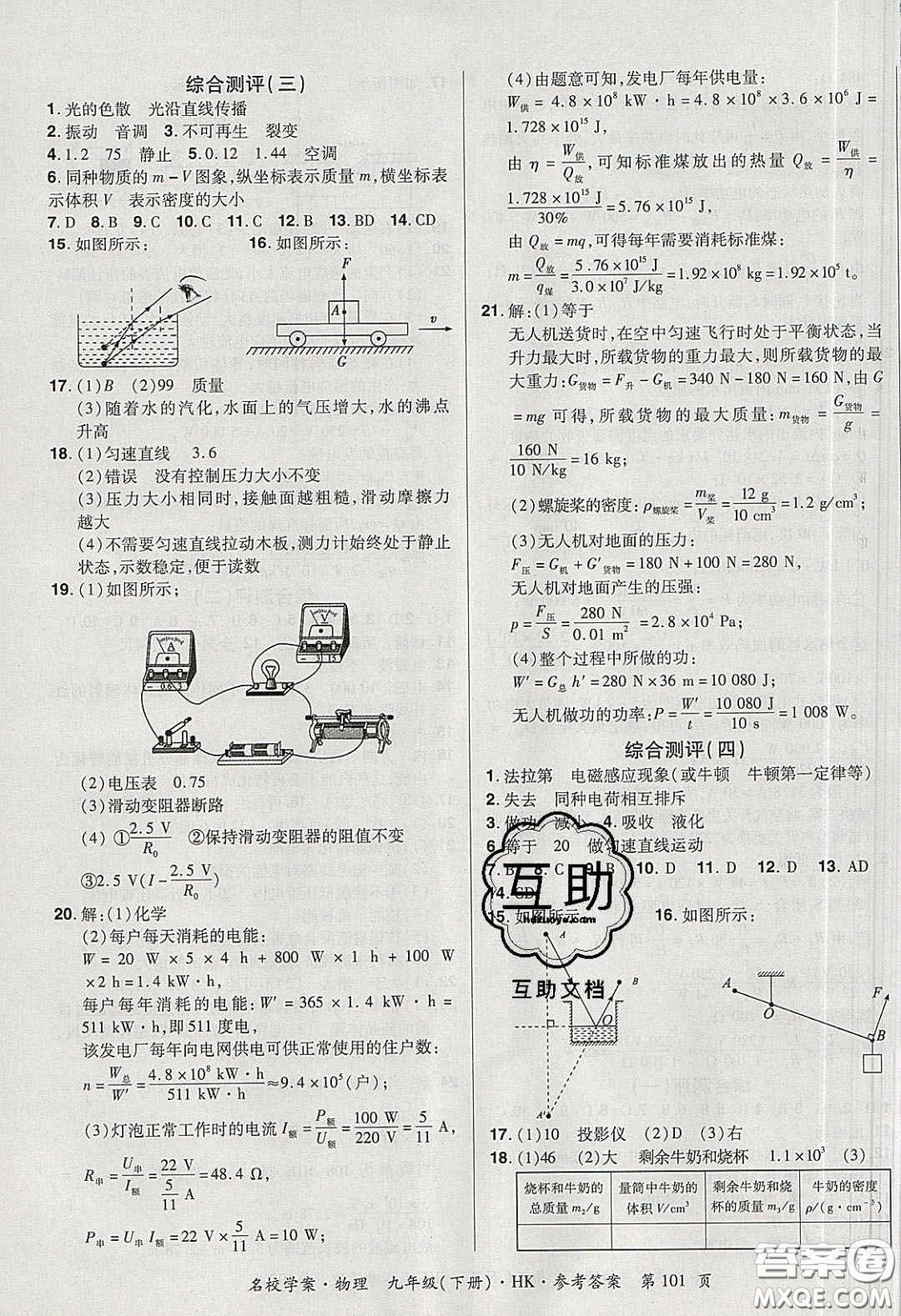 2020年國華作業(yè)本名校學(xué)案九年級物理下冊滬科版答案