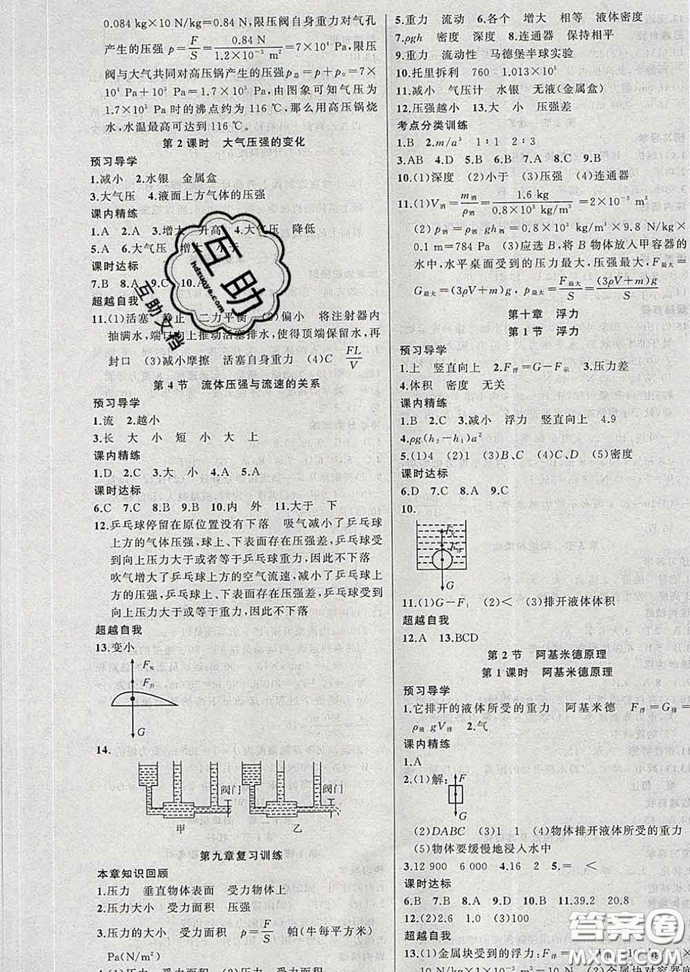 2020年黃岡金牌之路練闖考八年級(jí)物理下冊人教版答案