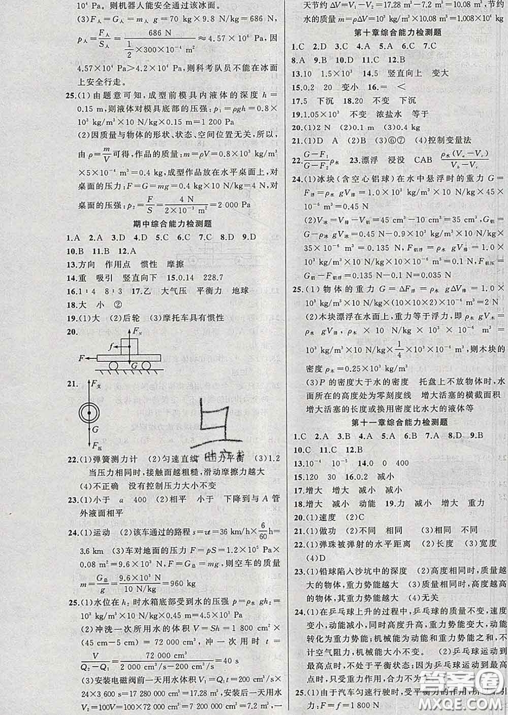 2020年黃岡金牌之路練闖考八年級(jí)物理下冊人教版答案